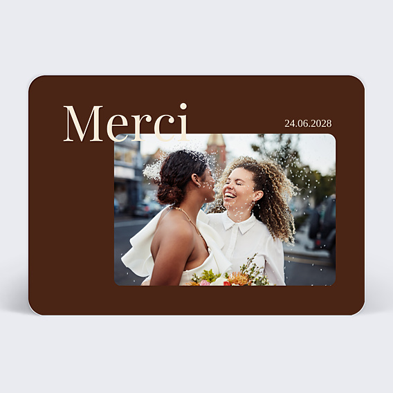 Carte remerciement mariage Merci chevauché