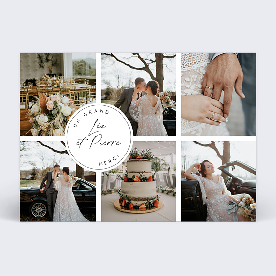 Carte remerciement mariage Pastille