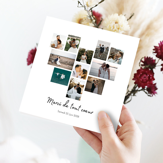 Carte remerciement mariage Pêle-Mêle Coeur