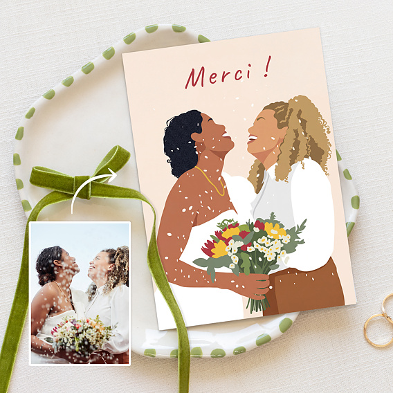 Carte remerciement mariage Portrait en illustration minimaliste
