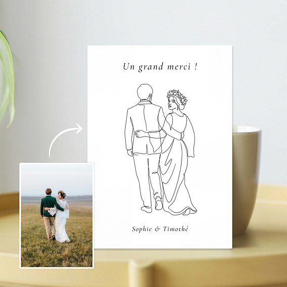 Carte remerciement mariage Portrait en ligne art