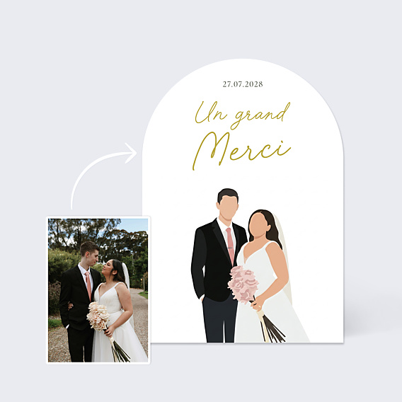 Carte remerciement mariage Portrait minimaliste ajusté