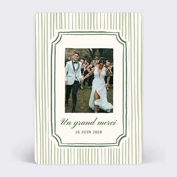 Carte remerciement mariage Rayures fines