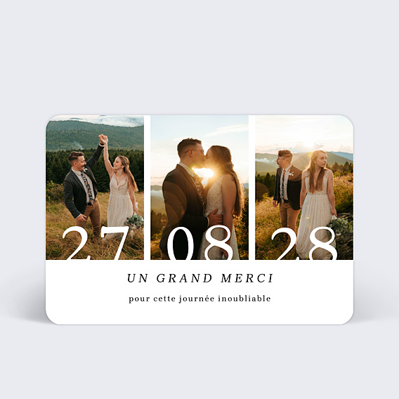 Carte remerciement mariage Date inoubliable