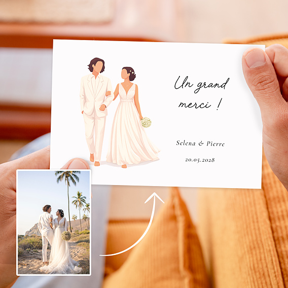 Carte remerciement mariage Portrait aligné minimaliste Après 1