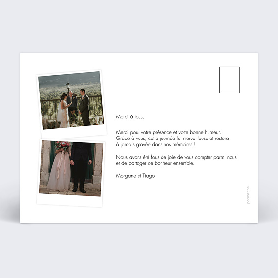 Carte remerciement mariage Arret Sur Image Verso