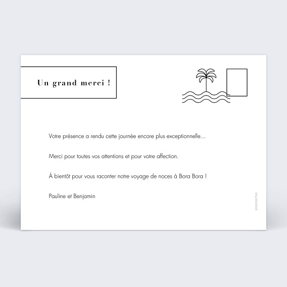 Carte remerciement mariage Bandeau Graphique Verso