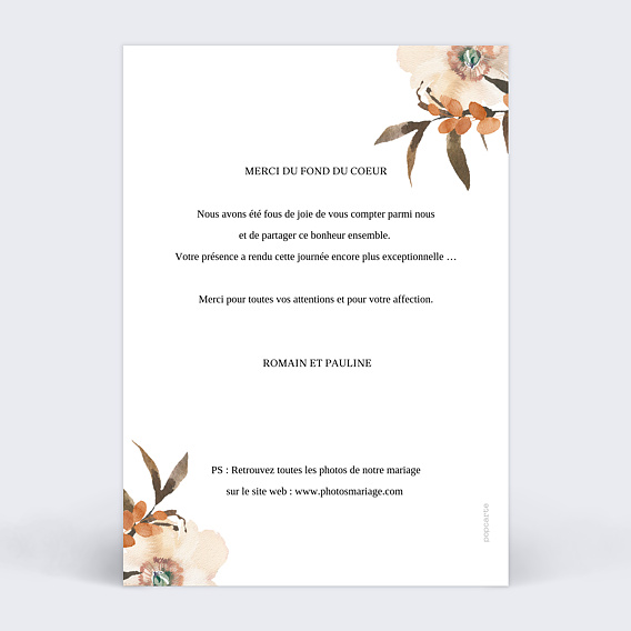 Carte remerciement mariage Bouquet Parfumé Kraft Verso