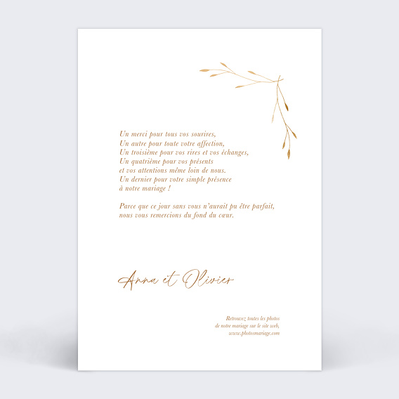 Carte remerciement mariage Cadre Fleuri Verso