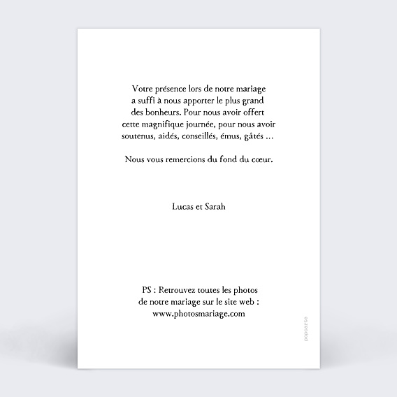 Carte remerciement mariage Décor Végétal Verso