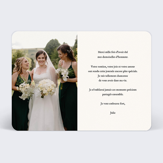 Carte remerciement mariage Demoiselles d’Honneur Verso