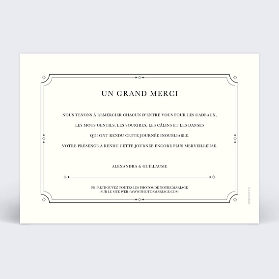 Carte remerciement mariage Diplôme Verso
