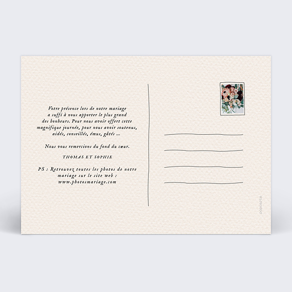 Carte remerciement mariage Douceur Chiné Verso