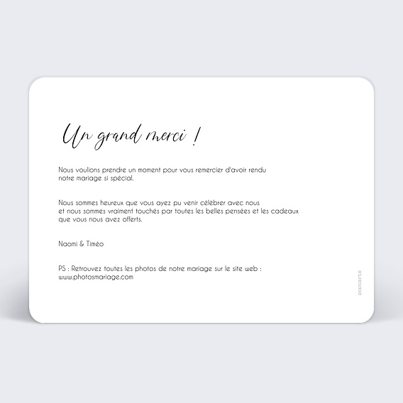 Carte remerciement mariage Douceur Estivale Verso