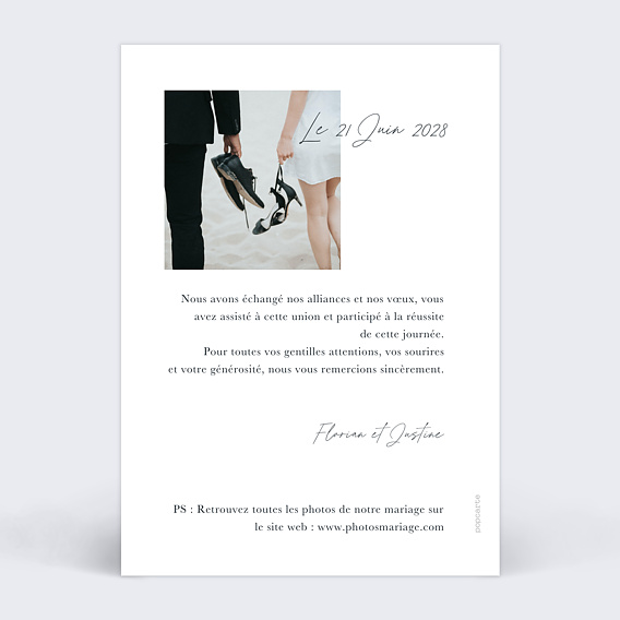 Carte remerciement mariage Effet Photo Vintage Verso