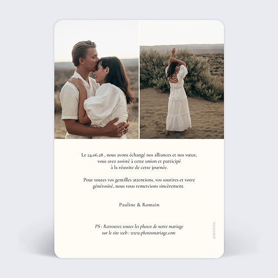 Carte remerciement mariage Étiquette Vintage Verso