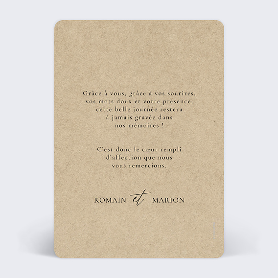 Carte remerciement mariage Idylle à la Montagne Verso