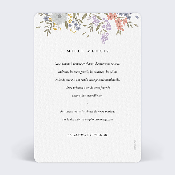 Carte remerciement mariage Idylle Bucolique Verso
