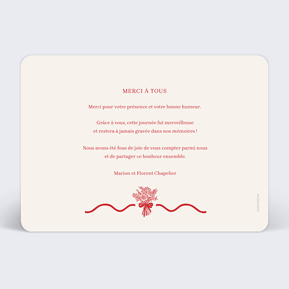 Carte remerciement mariage Illustration Bouquet Verso