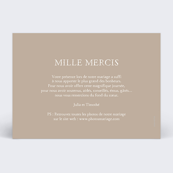 Carte remerciement mariage Joli Cadre Verso