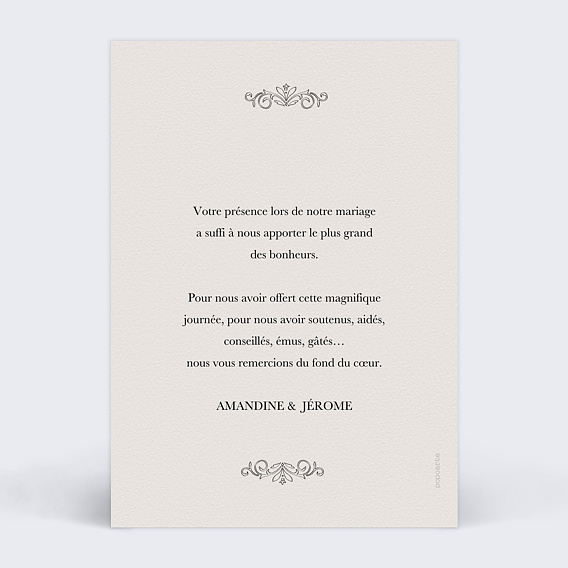 Carte remerciement mariage Journal Verso