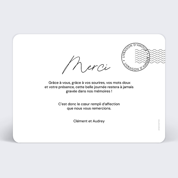 Carte remerciement mariage Lettre Reçue Verso