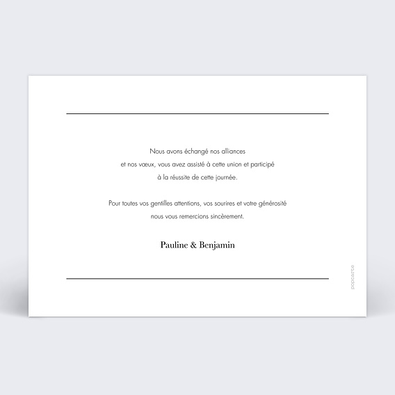 Carte remerciement mariage Linéal III Verso