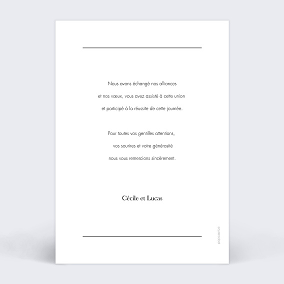 Carte remerciement mariage Lineal VI Verso