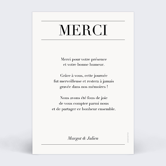 Carte remerciement mariage Magazine Verso