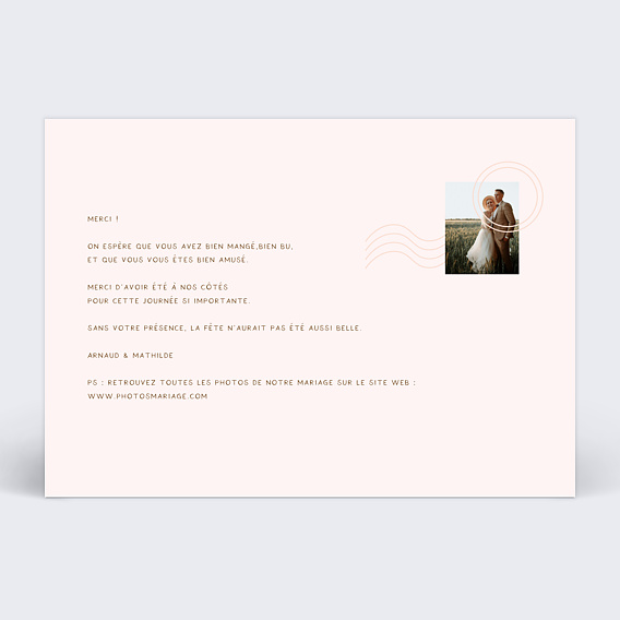 Carte remerciement mariage Merci Pastel Verso