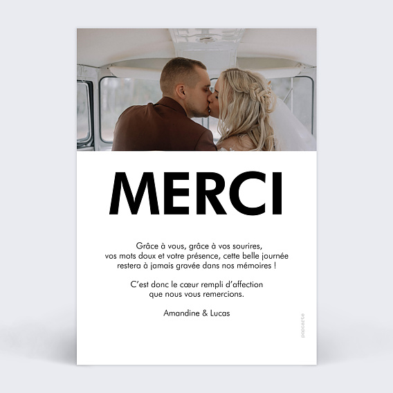 Carte remerciement mariage Merci Vertical Verso