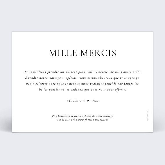 Carte remerciement mariage Multi Intemporel Verso