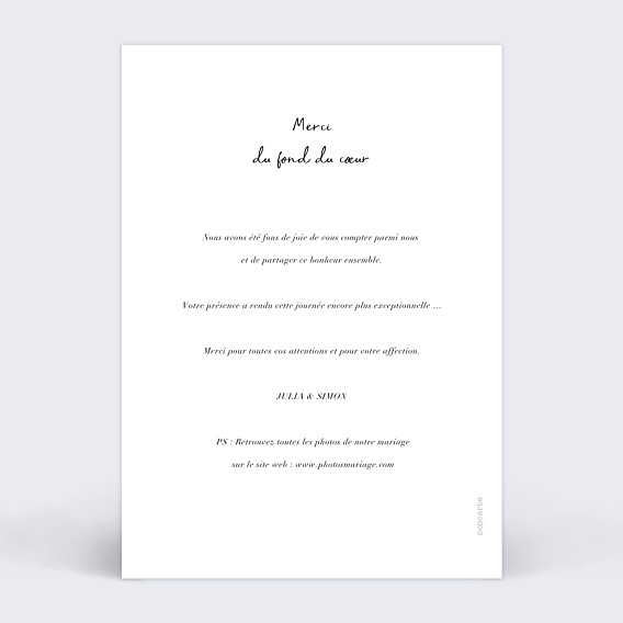 Carte remerciement mariage Nuances de gris Verso