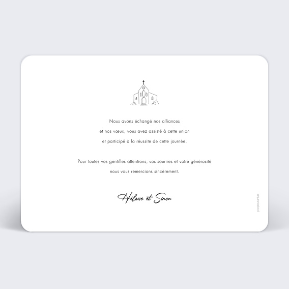 Carte remerciement mariage Église Verso