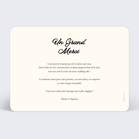 Carte remerciement mariage Sauve qui peut Verso