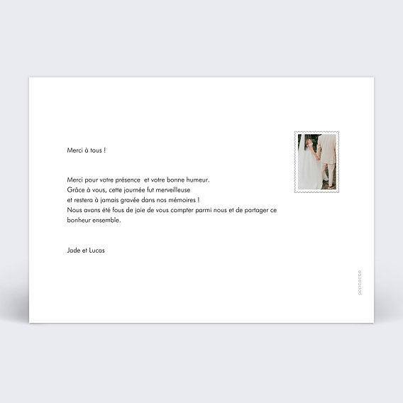 Carte remerciement mariage Scrapbooking Verso
