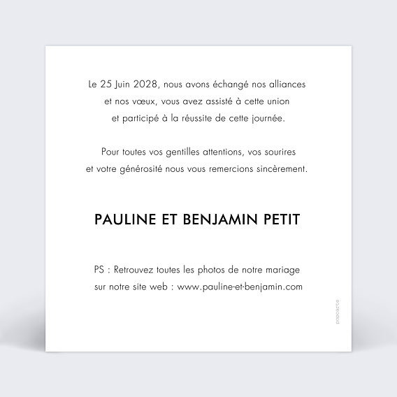 Carte remerciement mariage Éditorial Verso