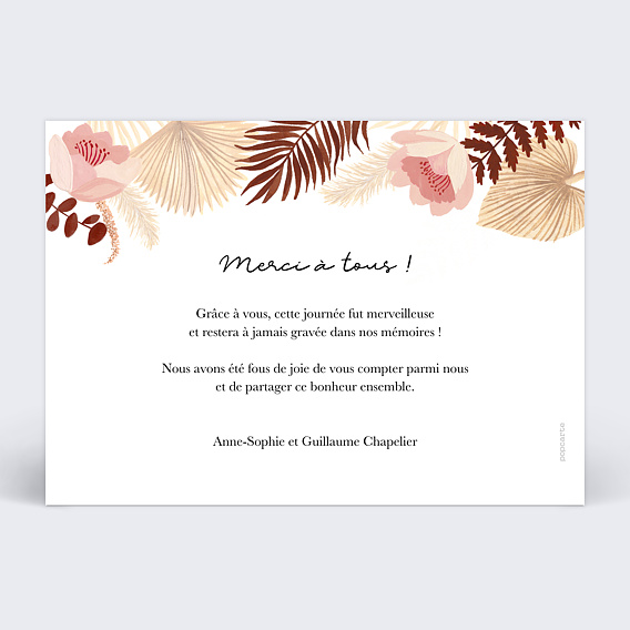 Carte remerciement mariage Printemps Bohème Verso