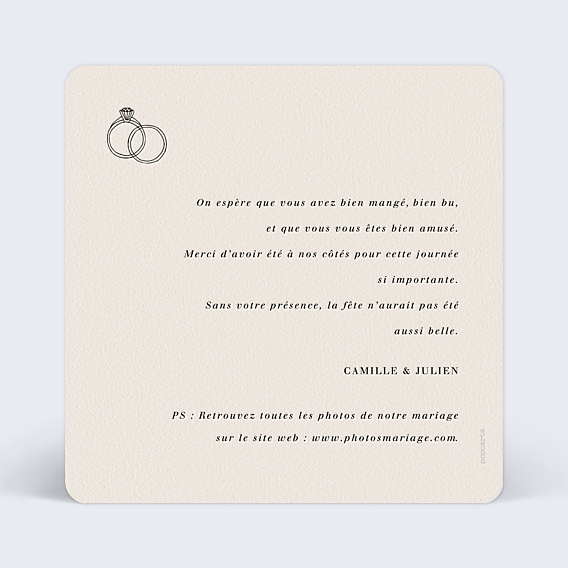 Remerciements mariage Jolies Alliances