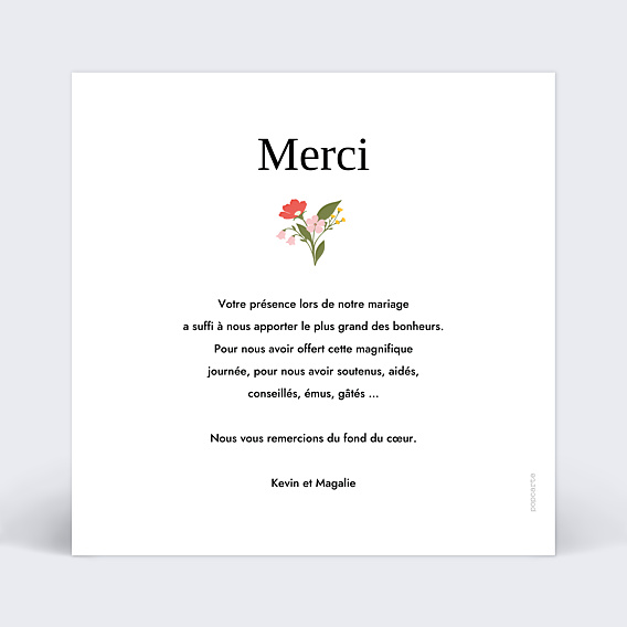 Remerciements mariage Portrait minimaliste avec couronne champêtre