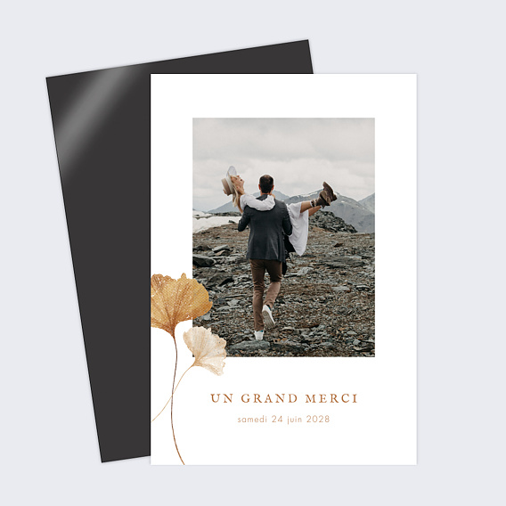 Carte remerciement mariage Ginkgo délicats