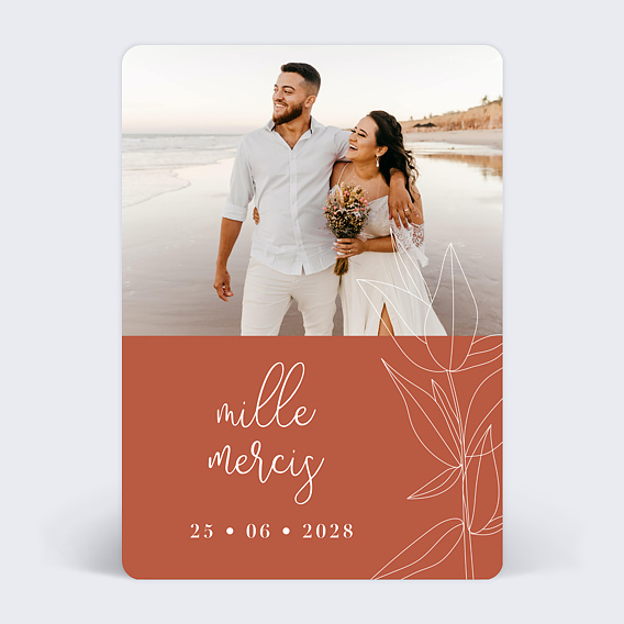 Carte remerciement mariage Terracotta Flowers Recto