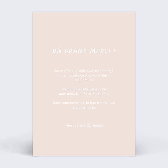 Carte remerciement mariage Centré Verso