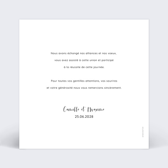 Carte remerciement mariage Arbre Verso