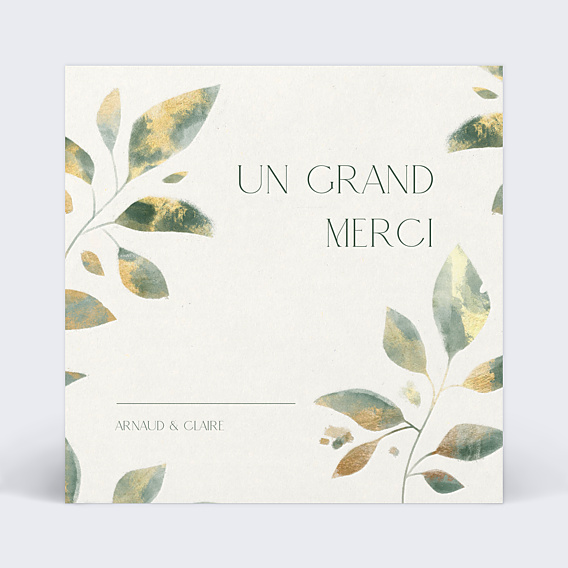 Carte remerciement mariage Feuilles de Jade