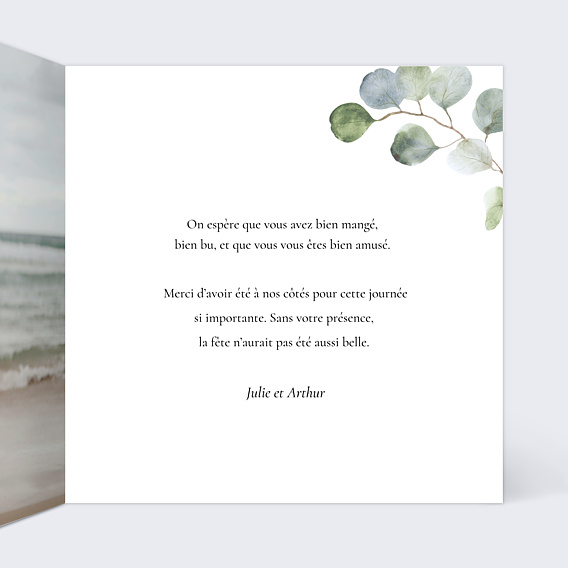 Remerciements mariage Couronne Eucalyptus Minimaliste