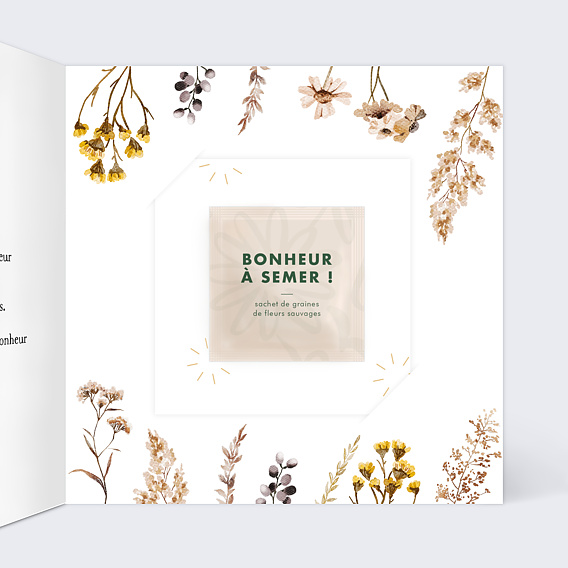 Carte remerciement mariage Bouquet Sauvage avec Graines Intérieur Droit