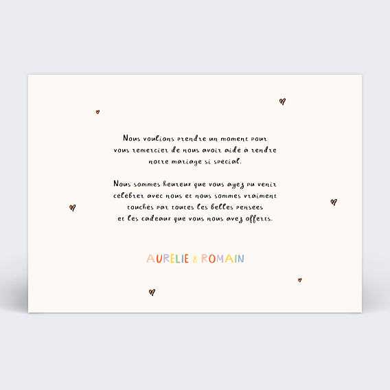 Carte remerciement mariage Dessin Papa et Maman Verso