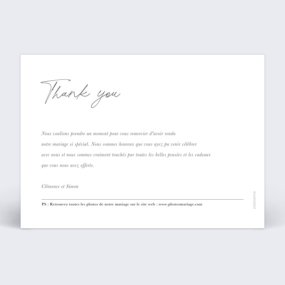 Carte remerciement mariage Harmonie Romantique Verso