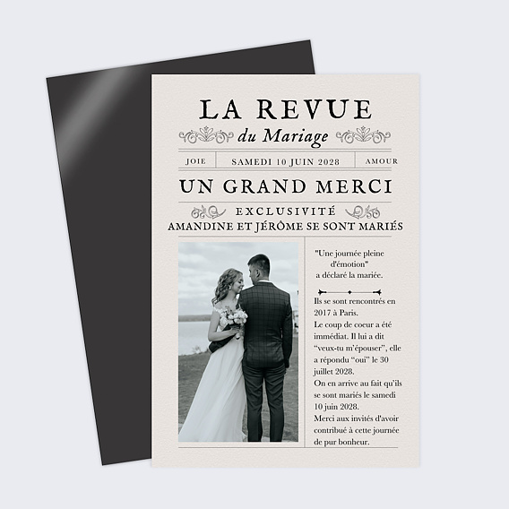 Carte remerciement mariage Journal